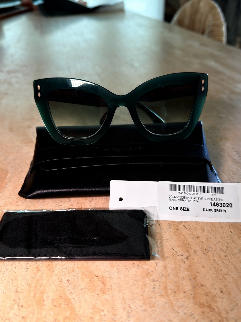 Isabel Marant Eyena Dark Green Cat Eye Sunglasses Complete Set